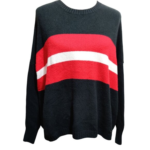 Hollister S black red white block stripe crewneck sweater slouchy pullover knit - Picture 1 of 9